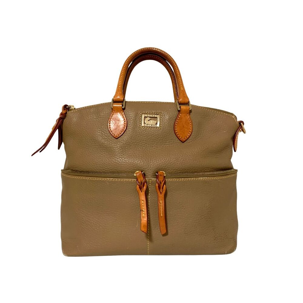 Dooney & Bourke Brown Double Pocket Pebbled Leather Satchel Bag